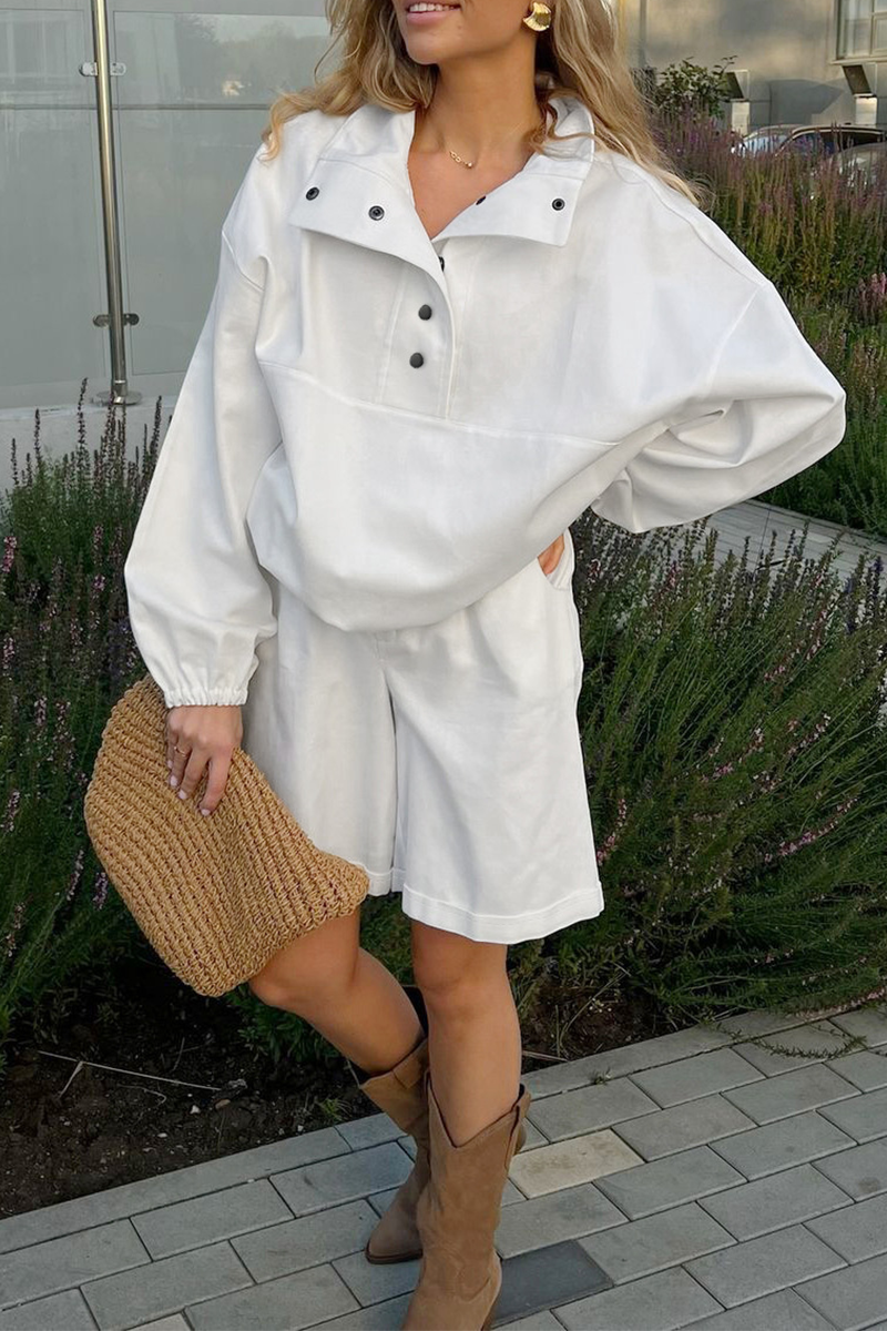 Street Draw String Pocket Buttons Turndown Collar Long Sleeve Two Pieces