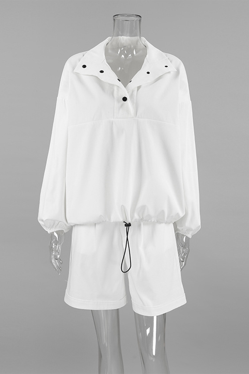 Street Draw String Pocket Buttons Turndown Collar Long Sleeve Two Pieces