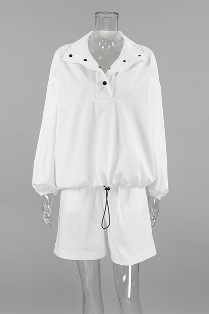 Street Draw String Pocket Buttons Turndown Collar Long Sleeve Two Pieces