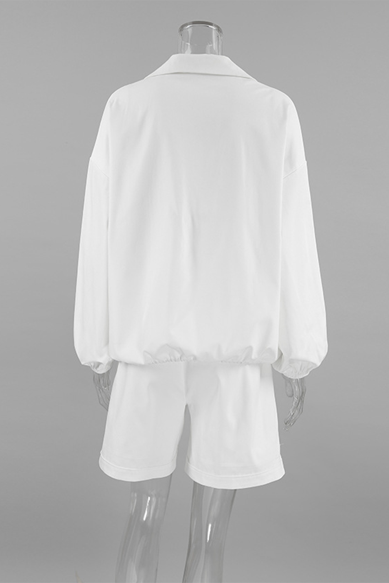 Street Draw String Pocket Buttons Turndown Collar Long Sleeve Two Pieces