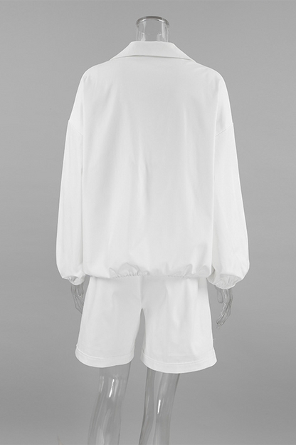 Street Draw String Pocket Buttons Turndown Collar Long Sleeve Two Pieces