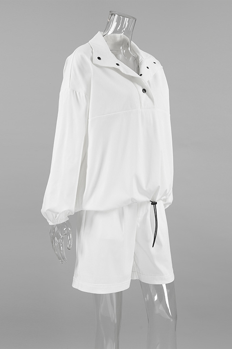 Street Draw String Pocket Buttons Turndown Collar Long Sleeve Two Pieces