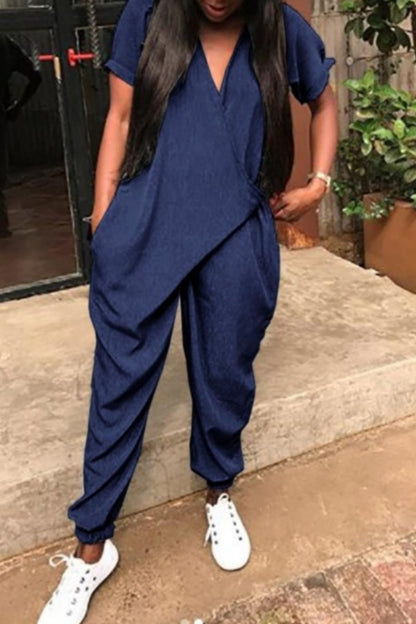 Lace Up V Neck Regular Jumpsuits(3 Colors)