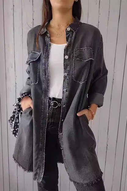 Distressed Buttons Turndown Collar Blouses(4 Colors)