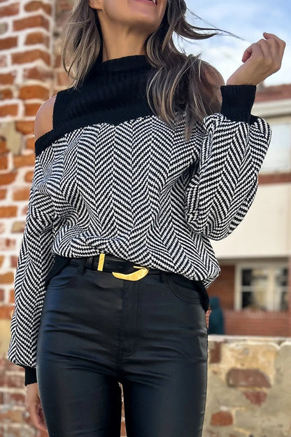 Stripe Weave Contrast Half a Turtleneck Sweaters