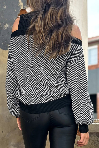 Stripe Weave Contrast Half a Turtleneck Sweaters