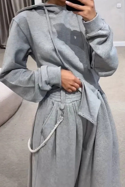 Draw String Pocket Hooded Long Sleeve Two Pieces
