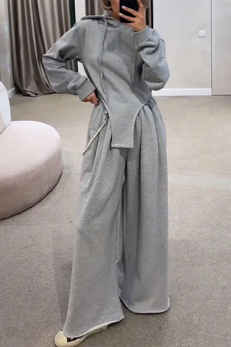 Draw String Pocket Hooded Long Sleeve Two Pieces