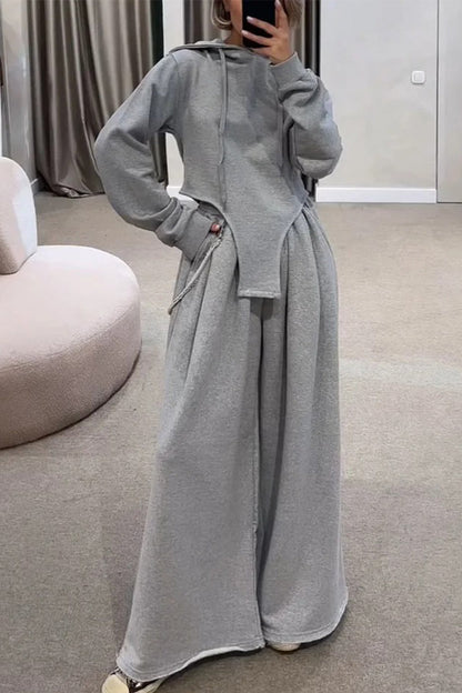 Draw String Pocket Hooded Long Sleeve Two Pieces