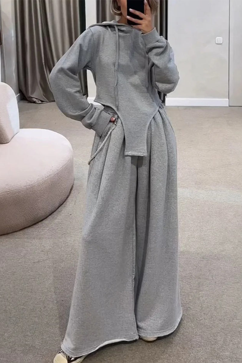 Draw String Pocket Hooded Long Sleeve Two Pieces