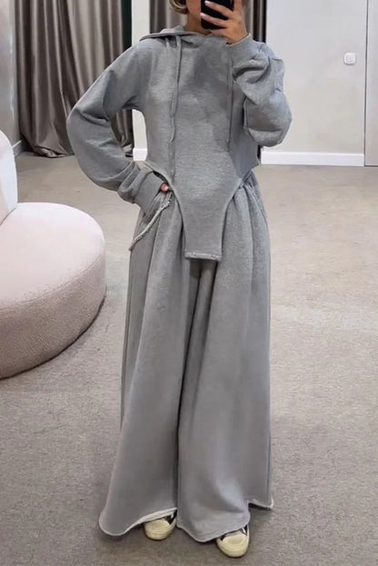 Draw String Pocket Hooded Long Sleeve Two Pieces