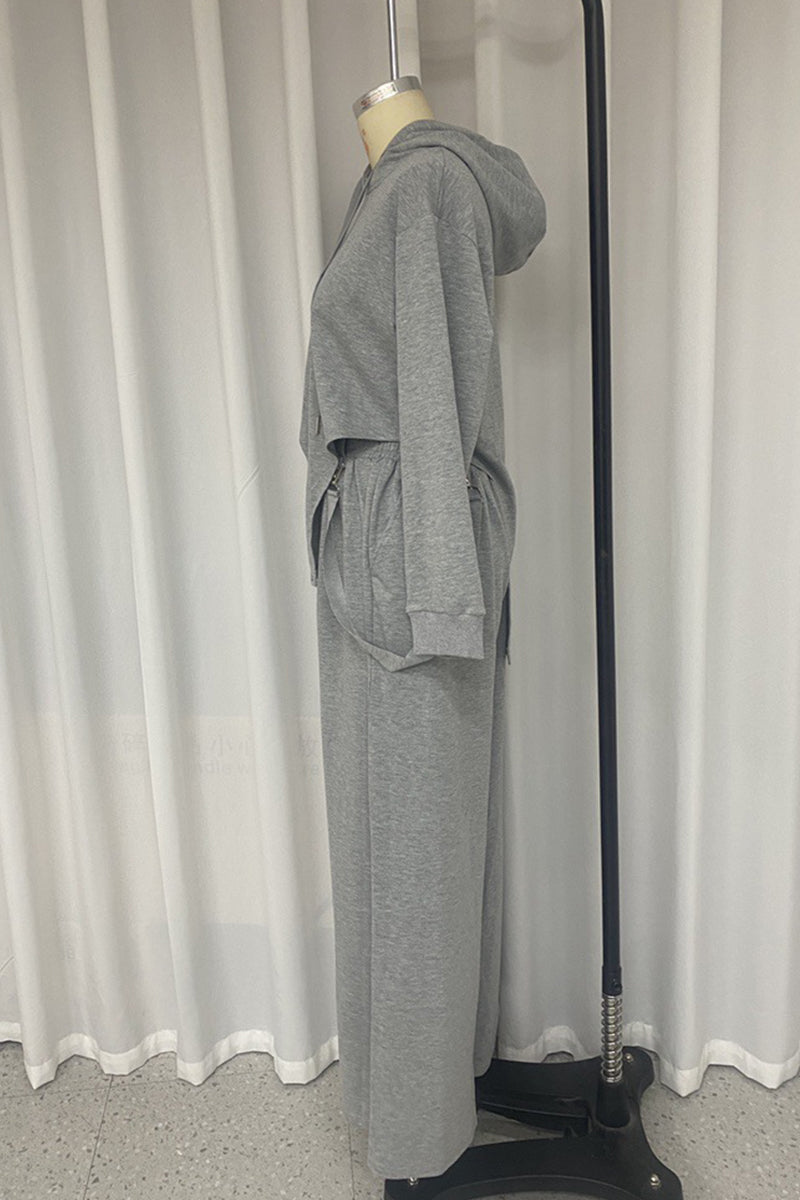 Draw String Pocket Hooded Long Sleeve Two Pieces