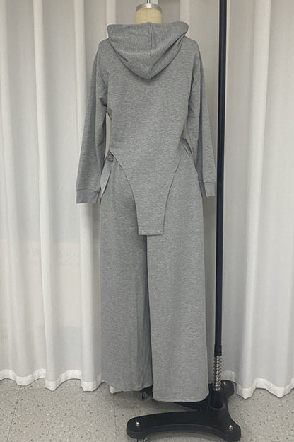 Draw String Pocket Hooded Long Sleeve Two Pieces