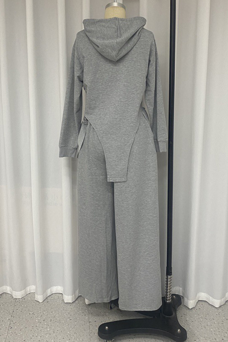 Draw String Pocket Hooded Long Sleeve Two Pieces