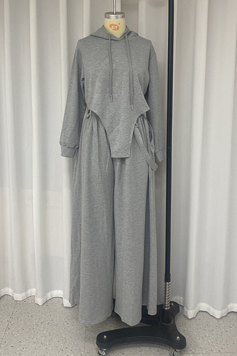 Draw String Pocket Hooded Long Sleeve Two Pieces