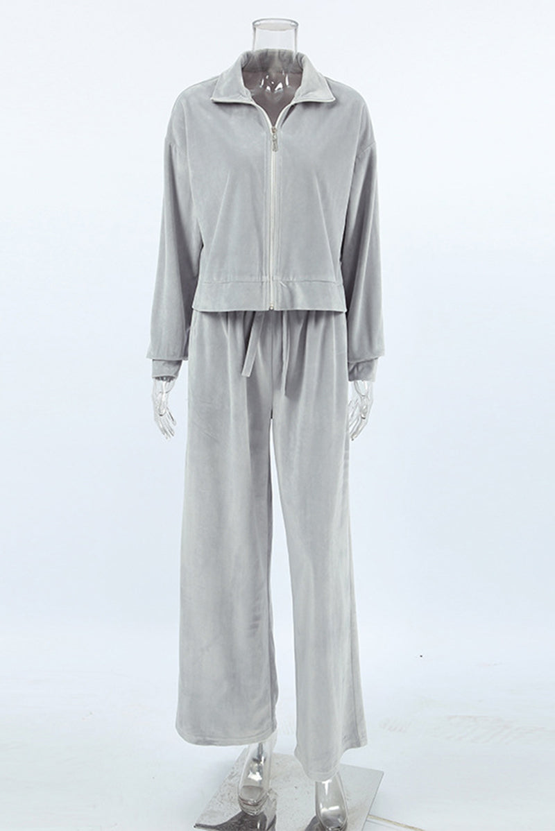Street Pocket Lace Up Turndown Collar Long Sleeve Two Pieces