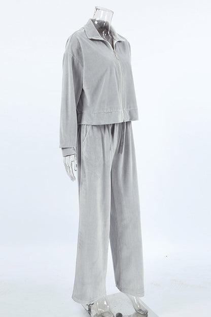 Street Pocket Lace Up Turndown Collar Long Sleeve Two Pieces