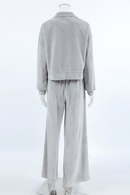 Street Pocket Lace Up Turndown Collar Long Sleeve Two Pieces