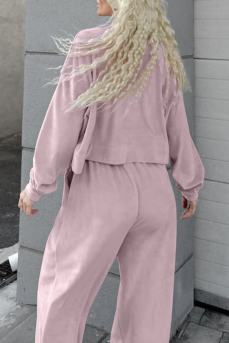 Street Pocket Lace Up Turndown Collar Long Sleeve Two Pieces