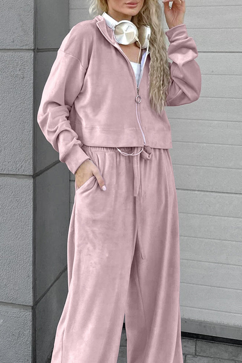 Street Pocket Lace Up Turndown Collar Long Sleeve Two Pieces