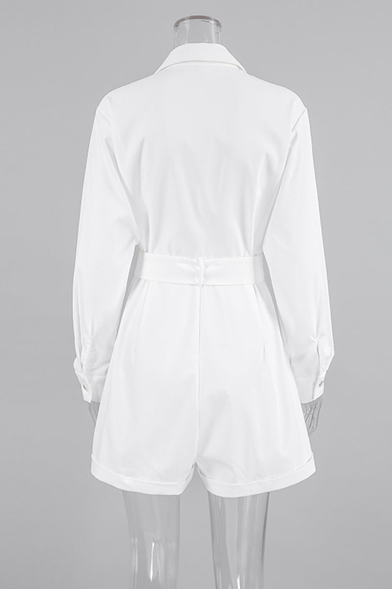 Daily Pocket Buttons With Belt Turndown Collar Loose Rompers