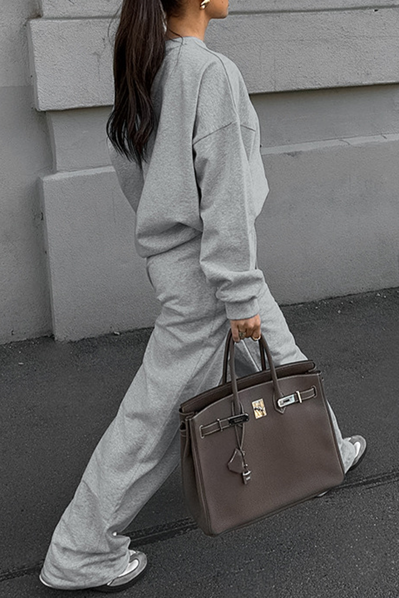 Street Draw String Pocket O Neck Long Sleeve Two Pieces