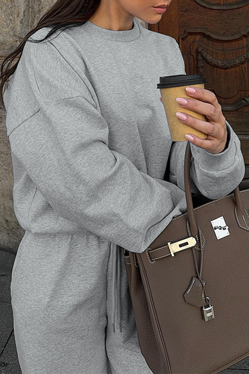 Street Draw String Pocket O Neck Long Sleeve Two Pieces