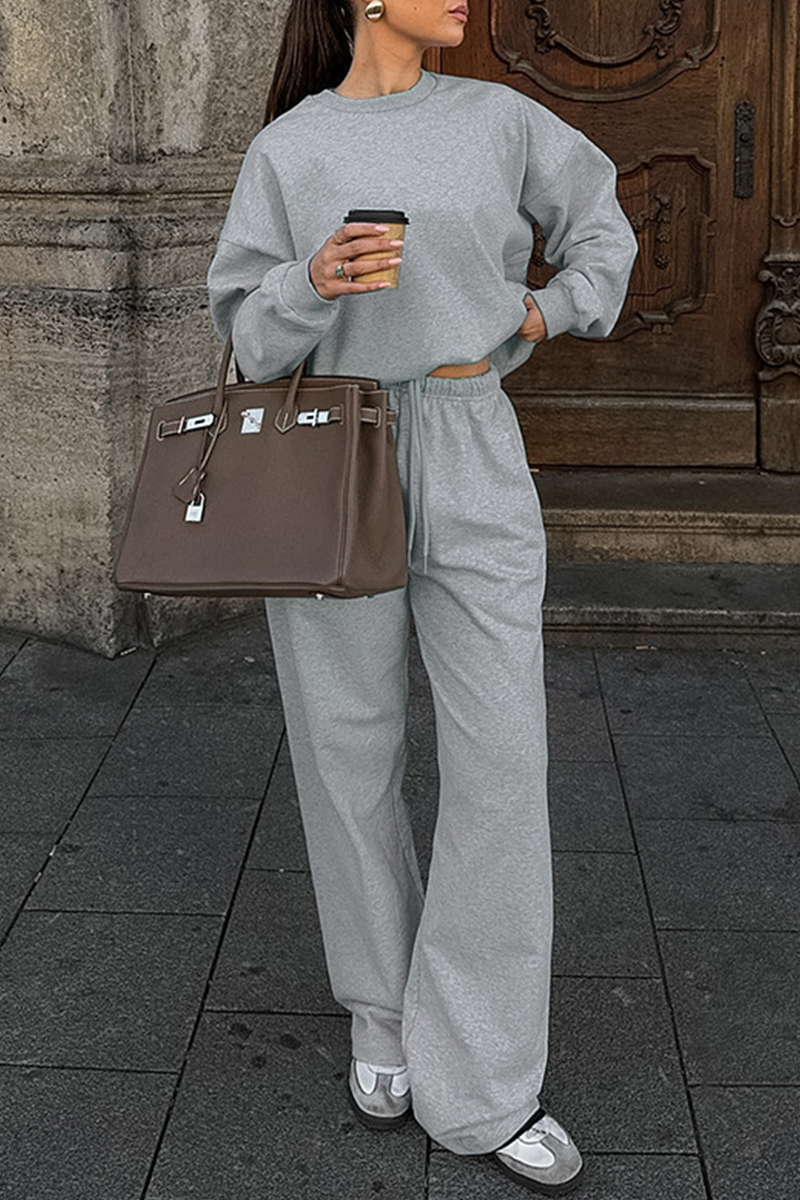 Street Draw String Pocket O Neck Long Sleeve Two Pieces
