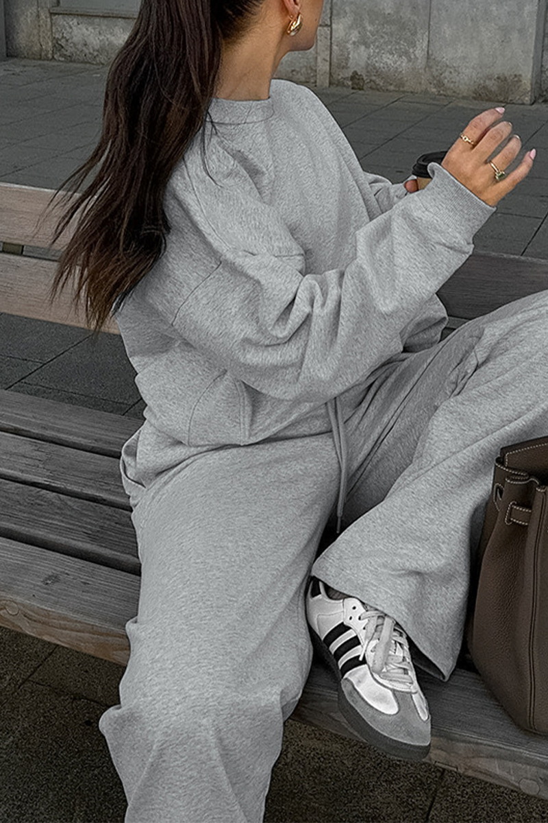 Street Draw String Pocket O Neck Long Sleeve Two Pieces