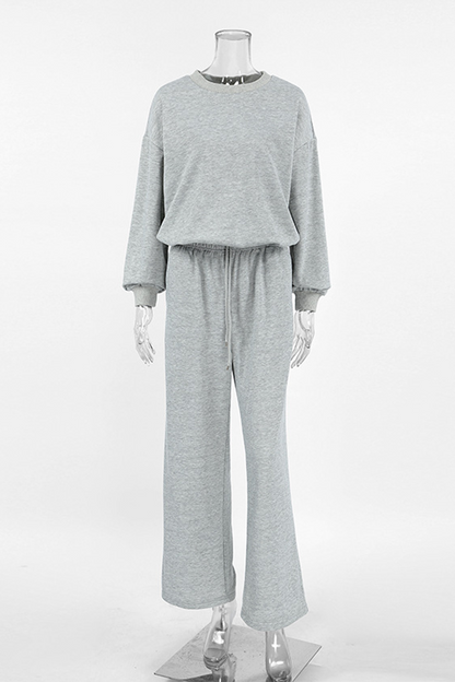 Street Draw String Pocket O Neck Long Sleeve Two Pieces