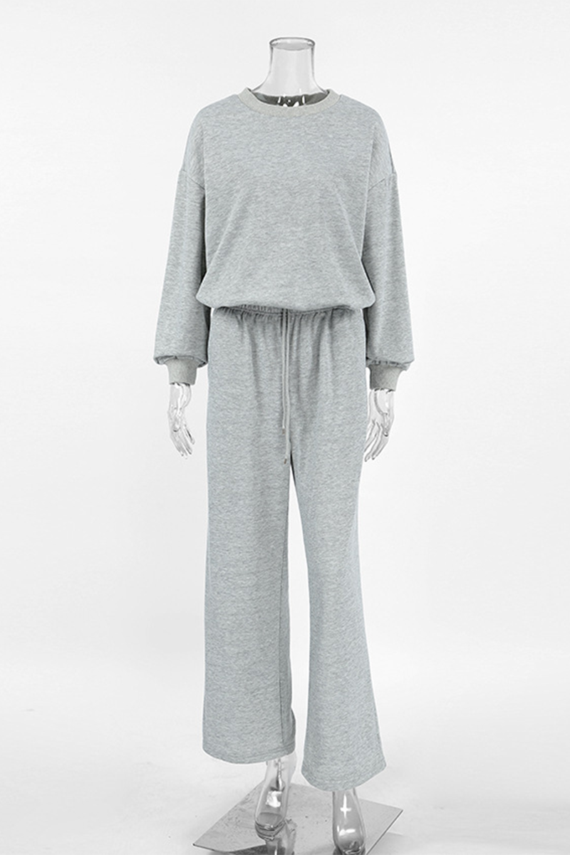Street Draw String Pocket O Neck Long Sleeve Two Pieces