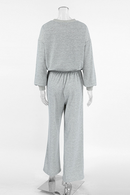 Street Draw String Pocket O Neck Long Sleeve Two Pieces