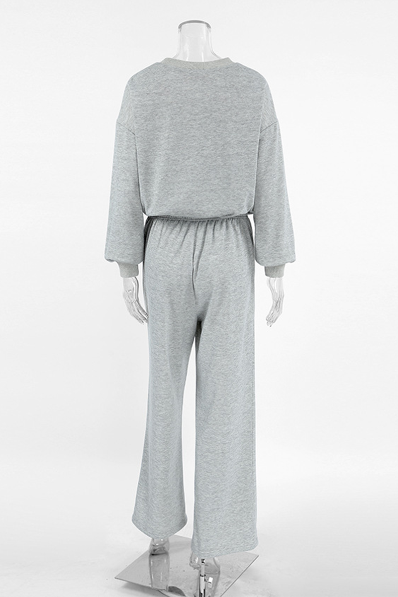 Street Draw String Pocket O Neck Long Sleeve Two Pieces