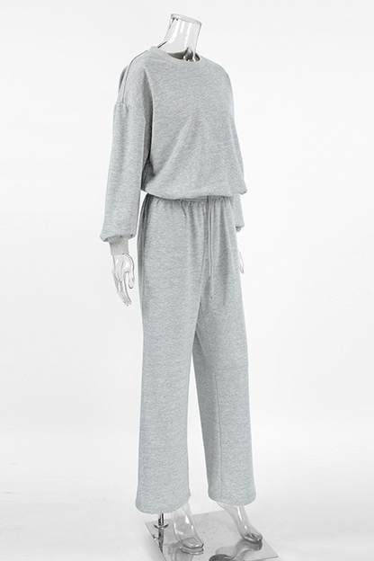 Street Draw String Pocket O Neck Long Sleeve Two Pieces