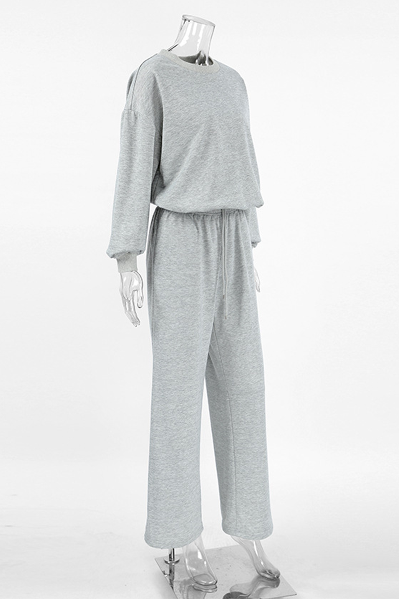 Street Draw String Pocket O Neck Long Sleeve Two Pieces