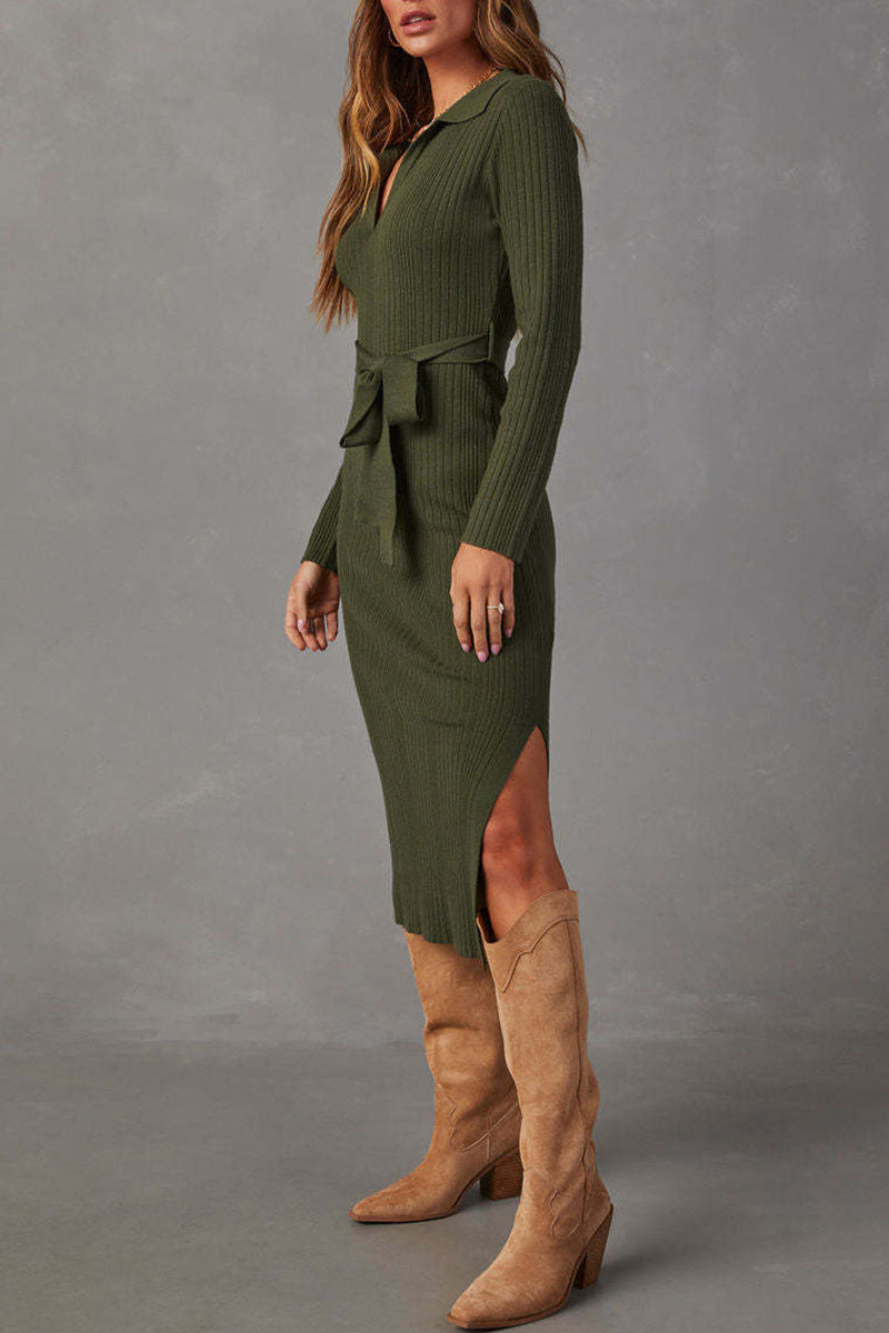 Patchwork Slit Strap Design Wrapped Skirt Dresses(3 Colors)