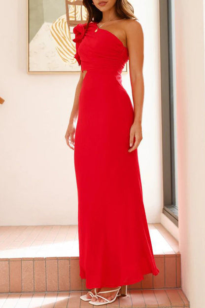 Irregular Flower Shape Sloping Shoulder One Step Skirt Dresses(6 Colors)