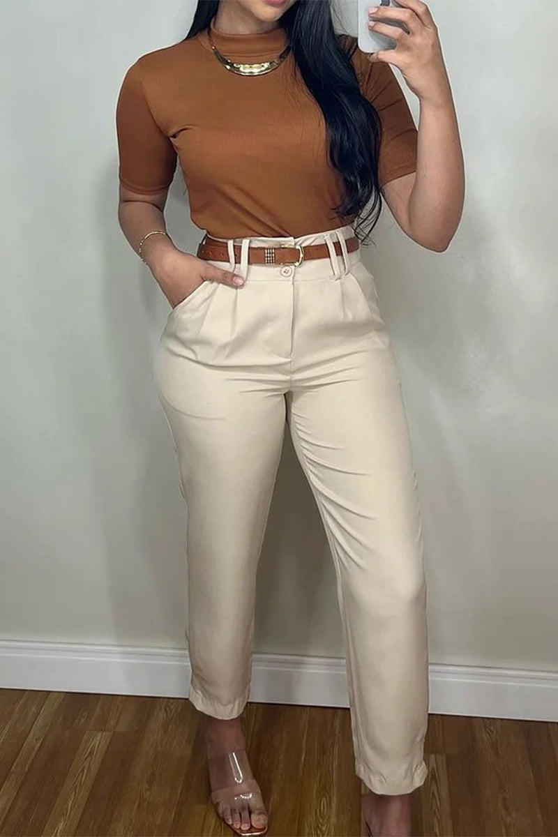 Pocket Buttons Half a Turtleneck Short Sleeve Two Pieces