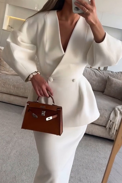 Buttons V Neck Long Sleeve Two Pieces