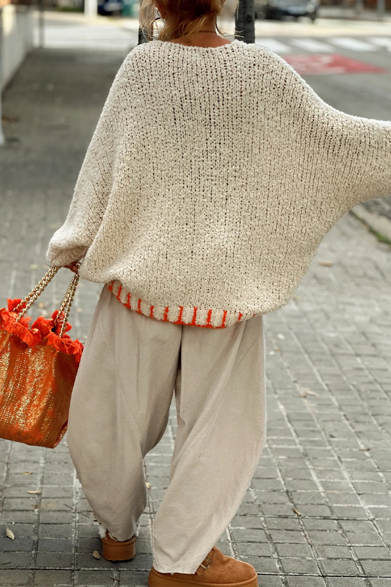 Street the Stars Weave Contrast V Neck Sweaters
