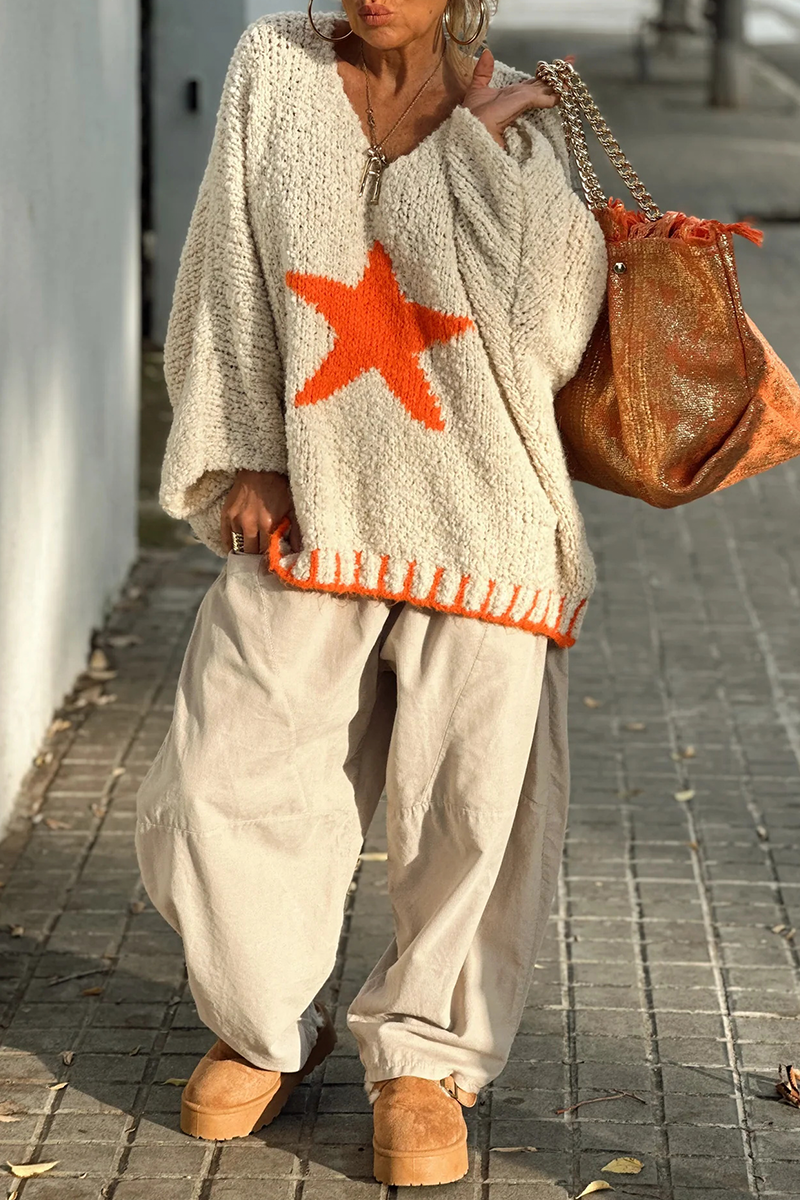 Street the Stars Weave Contrast V Neck Sweaters