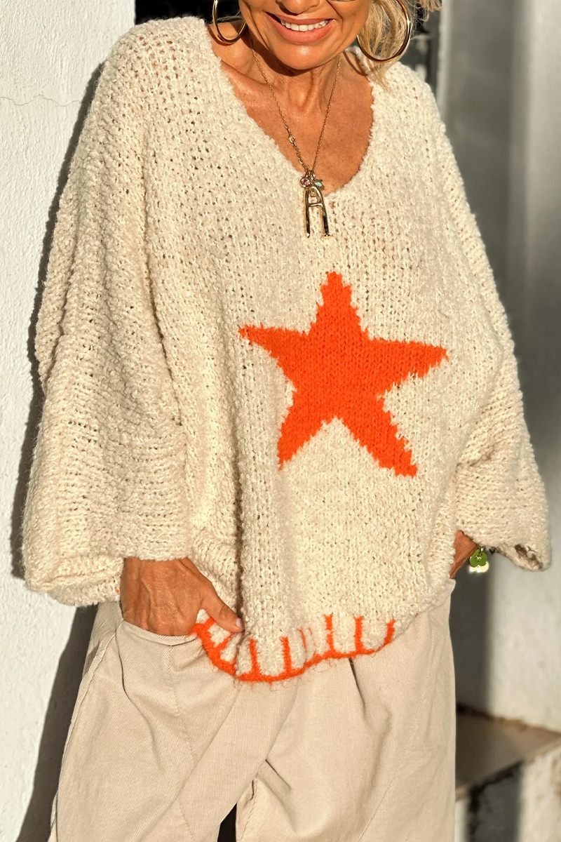 Street the Stars Weave Contrast V Neck Sweaters