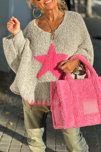 Street the Stars Weave Contrast V Neck Sweaters