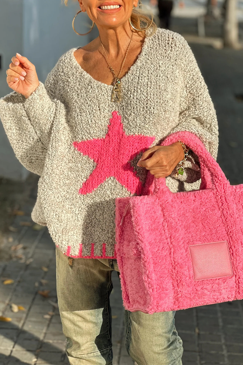 Street the Stars Weave Contrast V Neck Sweaters
