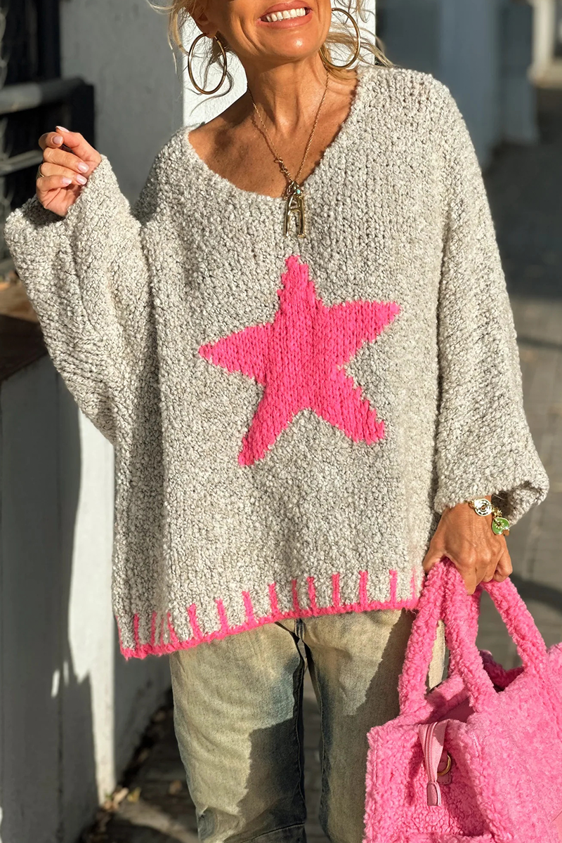 Street the Stars Weave Contrast V Neck Sweaters