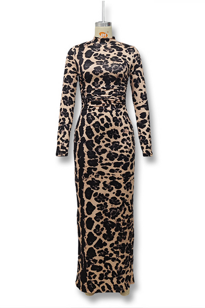 Snakeskin Print Stripe Contrast Half a Turtleneck One Step Skirt Dresses