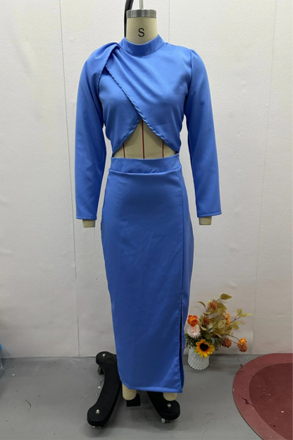 Street Slit Ruched Half a Turtleneck Long Sleeve Two Pieces