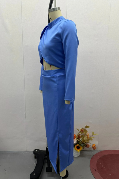Street Slit Ruched Half a Turtleneck Long Sleeve Two Pieces