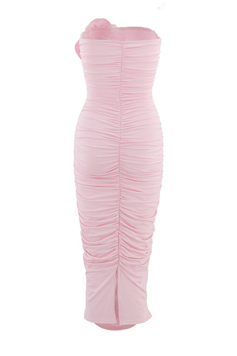 Ruched Flower Shape Strapless One Step Skirt Dresses(3 Colors)