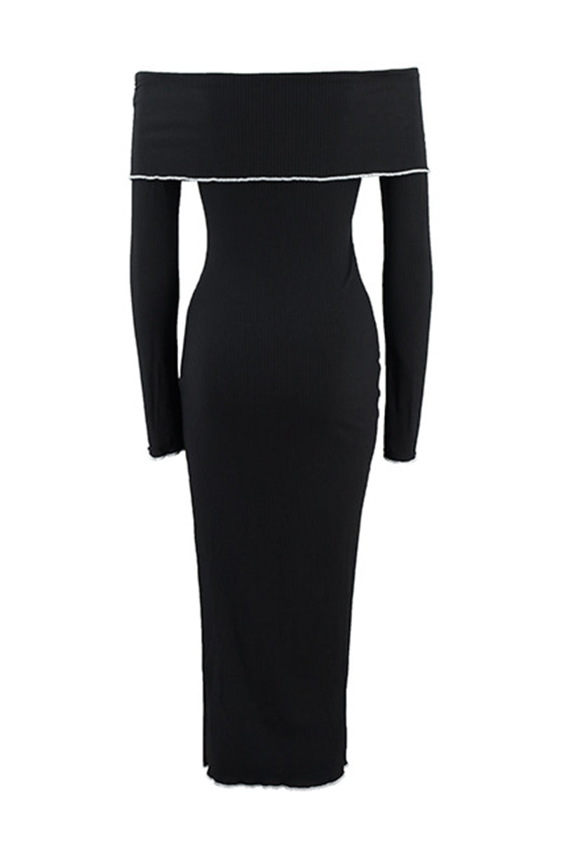 Stringy Selvedge Contrast Off Shoulder One Step Skirt Dresses